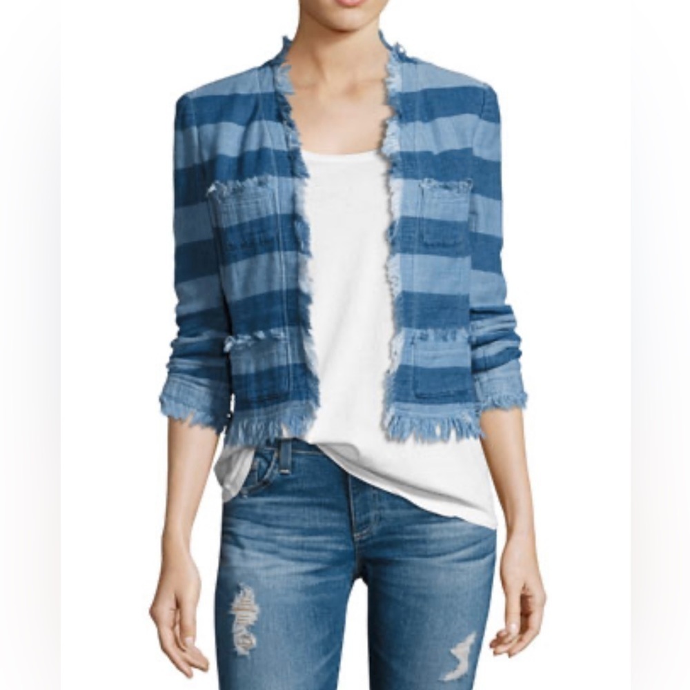 AG Adriano Goldschmied Capucine Striped Open-Front Blazer Jacket Blue